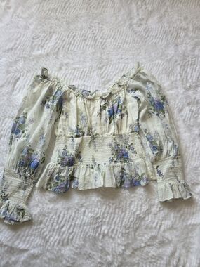 LoveShackFancy Evory Green Floral Off-the-Shoulder Blouse Sz Xs   No Sz Tag